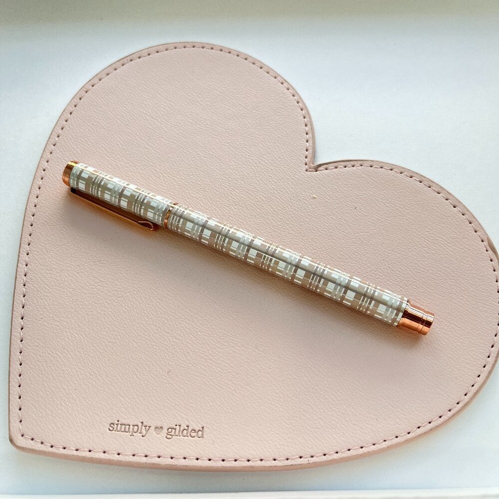 Simply Gilded Fall Plaid Refillable Ink Pen with rose gold hardware NWOT